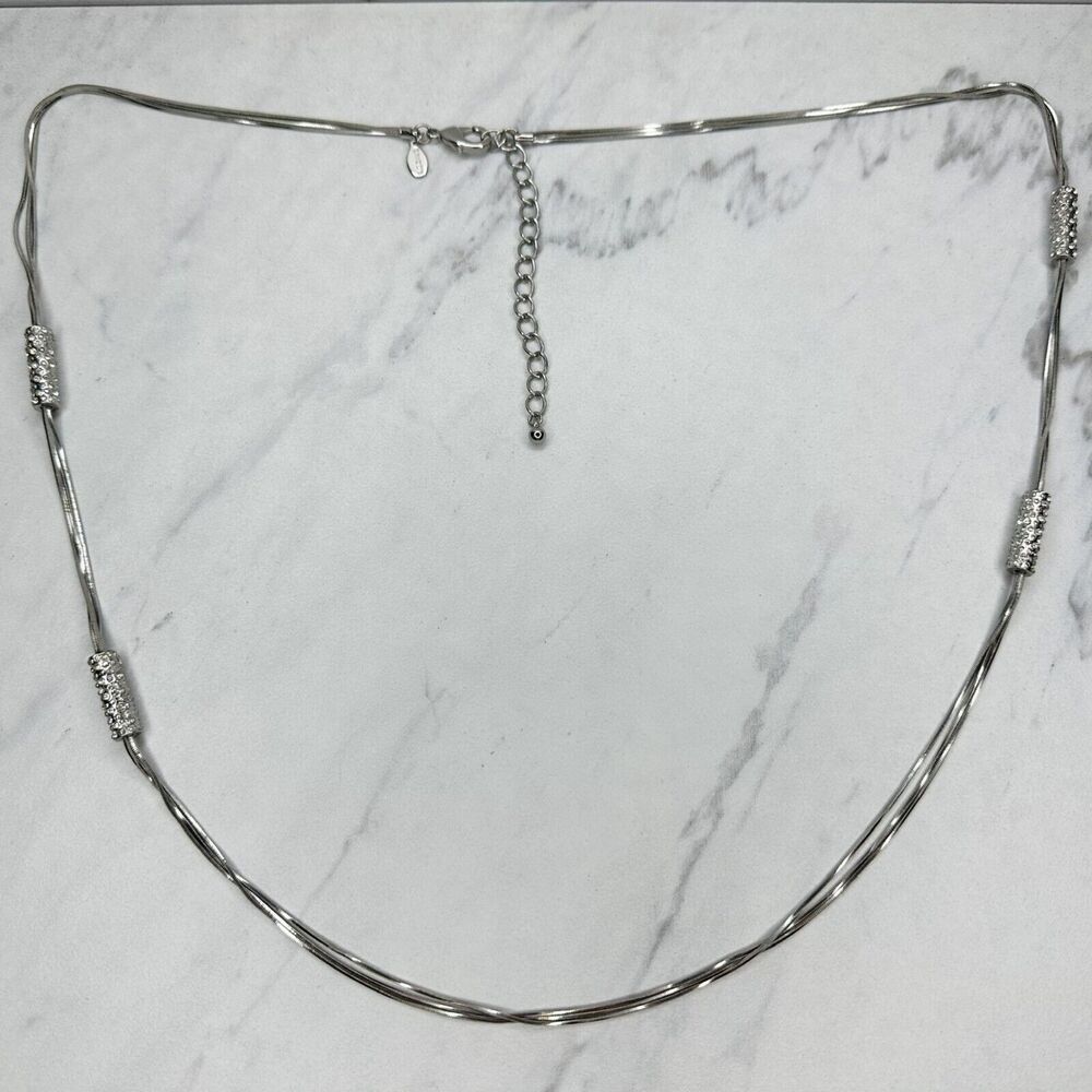 Chicos Multi Strand Coil Rhinestone Barrel Silver Tone Necklace ✨